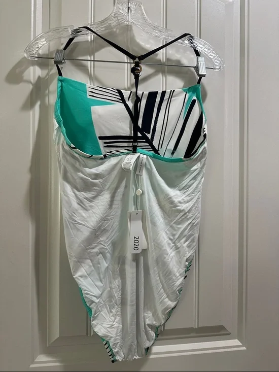 Trina Turk Tropical Leaf One-Piece Swimsuit in Teal and White - Picture 6 of 7